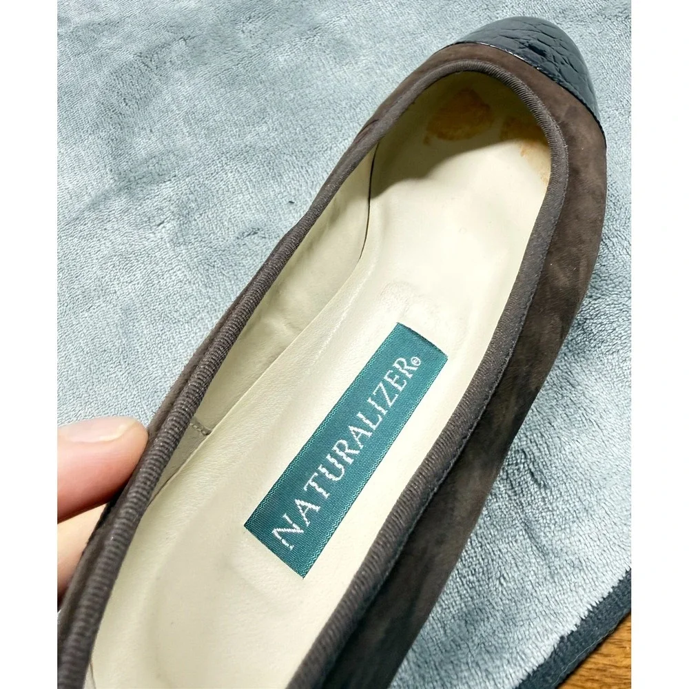 Naturalizer Flats Womens 8.5 Brown Suede Croc Print Cap Toe Ballet